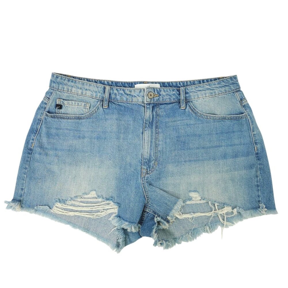 KanCan Isabelle Ultra High Rise Mom Shorts Womens XL Light Wash Distressed Denim